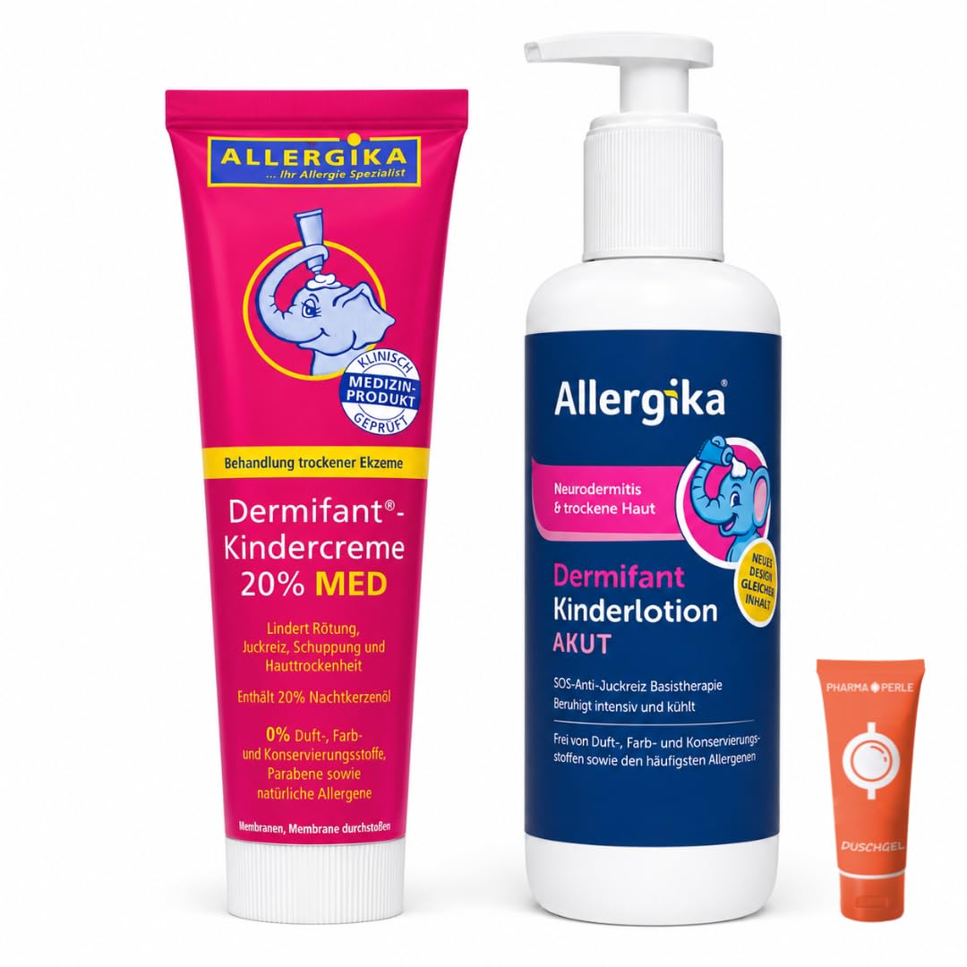 Pflegeset: Kindercreme 20% MED 100 ml + Kinderlotion AKUT 200 ml | Reichhaltige kortisonfreie Creme und leichte Akut-Lotion für trockene, juckende und zu Neurodermitis neigende Kinderhaut