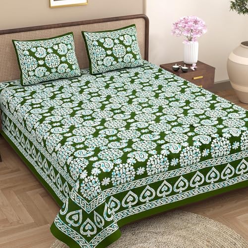 Image of Opulent Collection Double Bedsheet with 2 Pillow Cover | 100% Cotton Bedsheets for Double Bed | Handloom Bedsheet | Size 86x90 inches | King Size (90X102 Inches) (Myrtle, King)