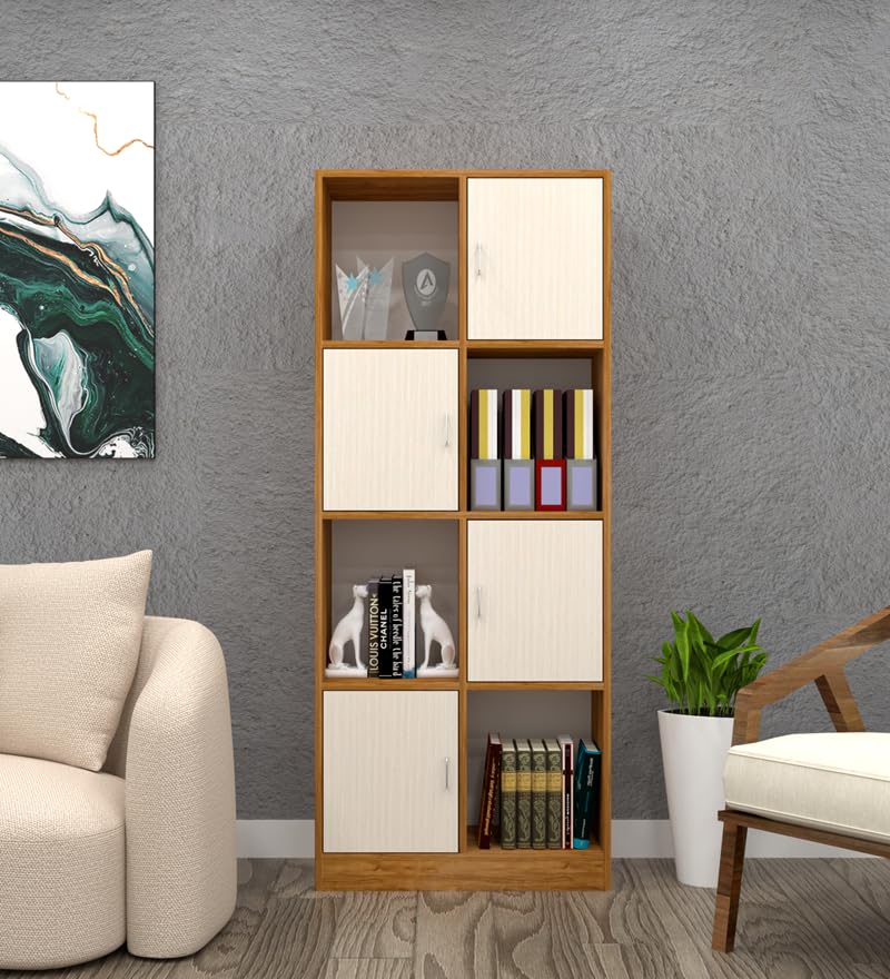 Image of SPECIALITY PANELS 8 Cube Bookshelf with Doors, Wood Bookcase Storage Organizer, 176x73x35 cm, Carpenter Assembly Provided