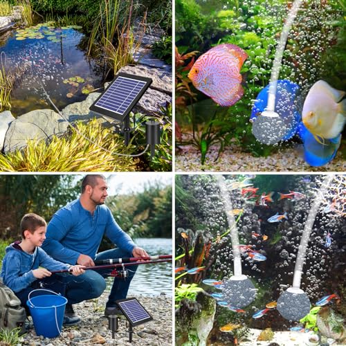 GuKKK Solar Sauerstoffpumpe, 4W Solar Teichbelüfter mit 2200mAh Akku, Solar Luftpumpe Aquarium Oxygenator, Oxygenator Aquarium Luftpumpe Angelbelüfter mit Rohr Luftblasensteinen, für Gartenteiche (A)