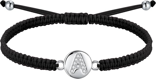 J.Endéar Handmade Bracelet with Initials Letter A for Women Girls 925 Sterling Silver Braided Filigree Chain Jewelry Adjustable