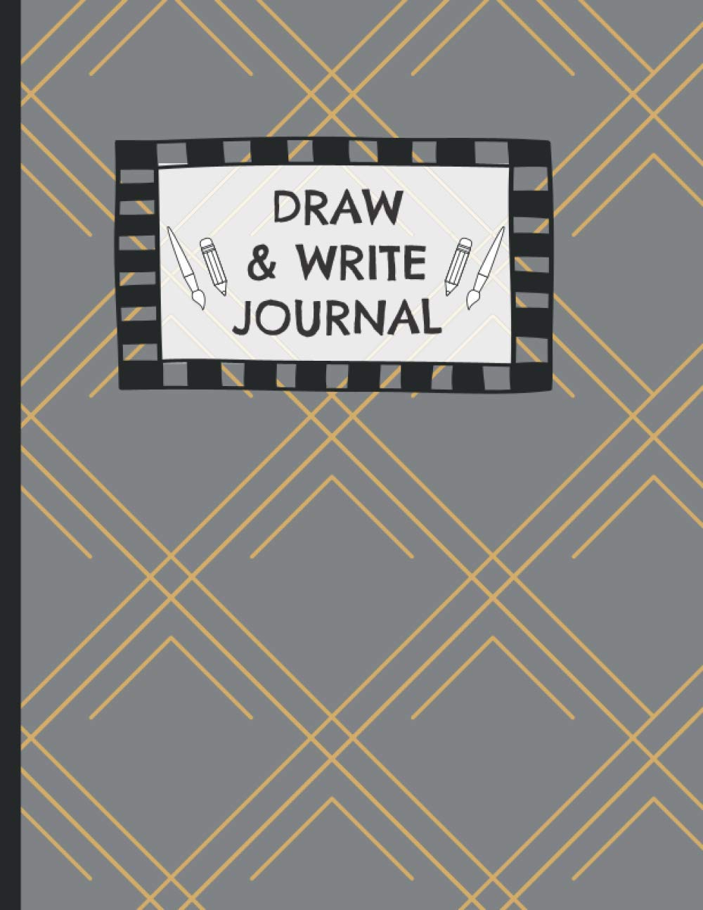 DRAW & WRITE Journal: Childrens Sketch Book for Drawing Practice Great Art Gift - Primary Draw & Write - Storybook - Diary (Journals for Kids) - Cute Gray Geometric Pattern