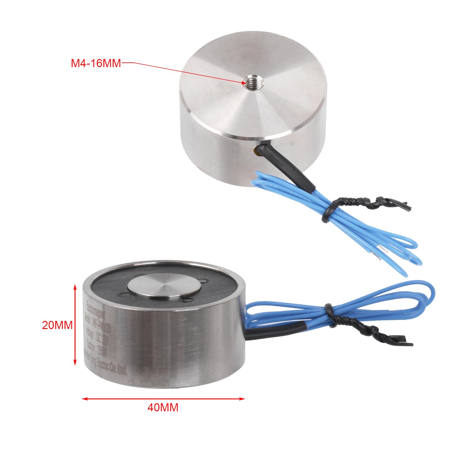 Elettromagnete | DC12V | 8W | 0.67A | Diametro esterno 40mm | Altezza 20mm | Forza di tenuta 25KGF | Elettromagnete a disco di grado industriale per automazione, movimentazione dei materiali