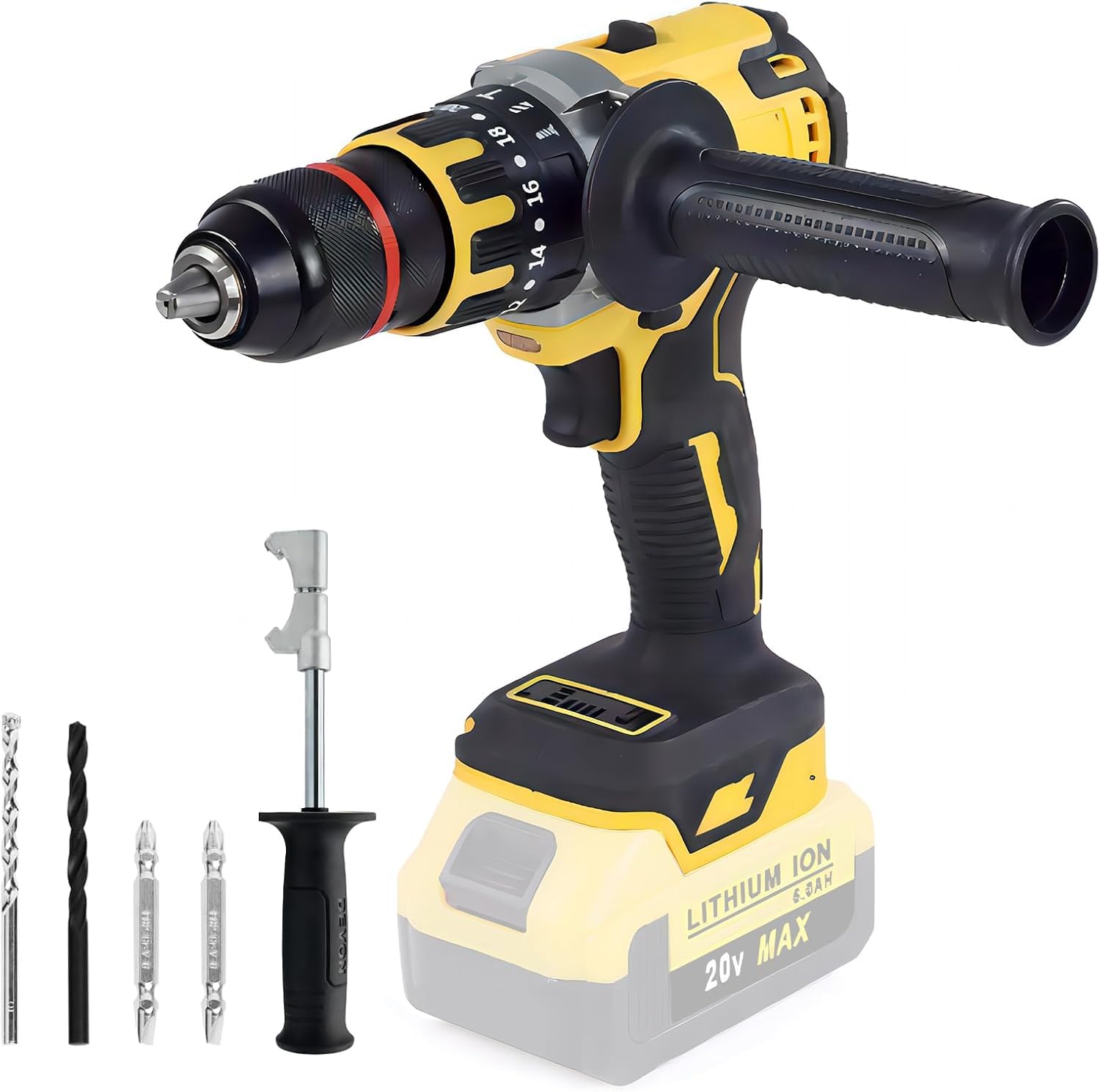 Cordless Hammer Drill for Dewalt 20V MAX Battery, DEROLT Compact Brushless Impact Driver, Cordless 1/2" Hammer Drill Driver with Variable Speed, Handlebar for Home Improvement, Woodworking (Tool Only)