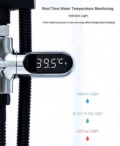 Miniatura 4 de Termómetro de ducha con pantalla digital LED, termómetro de agua Fahrenheit Celsius, pantalla giratoria de 360 para el hogar, baño, cocina (plateado)