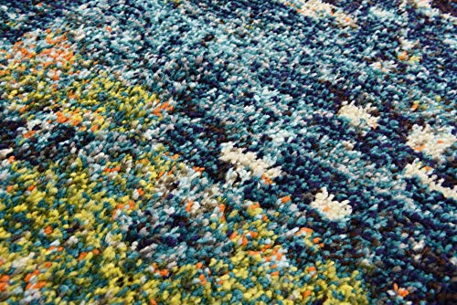 Image of Unique Loom Estrella Collection Distressed, Landscape, Abstract, Modern, Earth Tones Area Rug (2' 2 x 6' 7 Runner, Navy Blue /Green)
