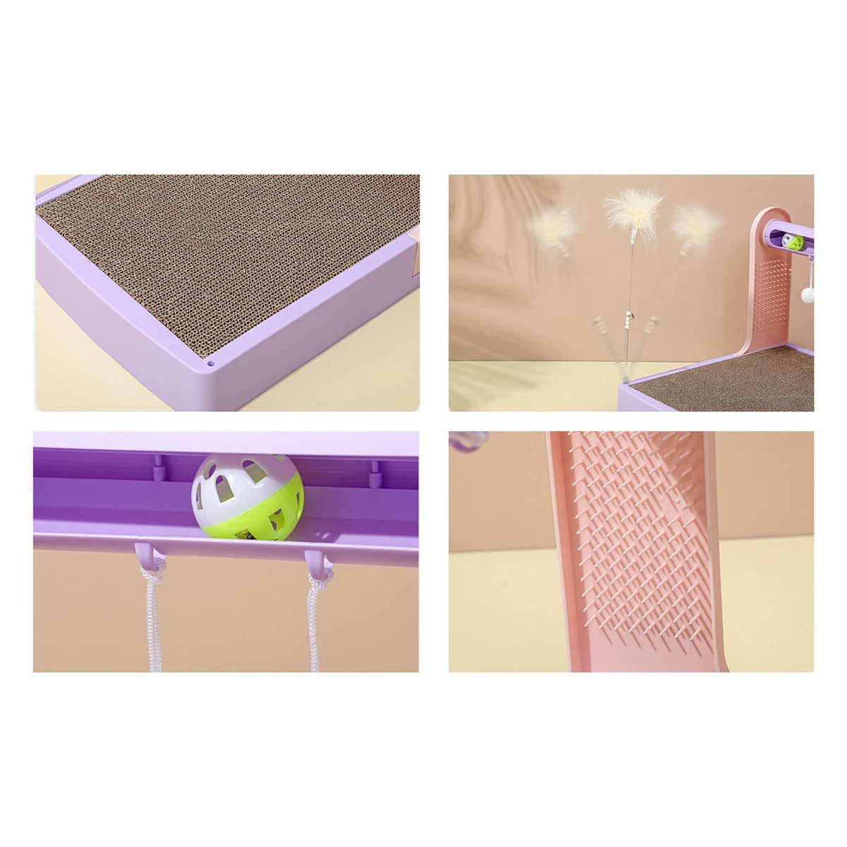 PetPhindU Cardboard Cat Scratch Cat Kratzplatte Katzenkratzer für Innenkatzen mit Pflegeplatten -soundball -katzenspielzeug Kratzplatten für Katzen Necken Stick und Klingende Glockenkugel