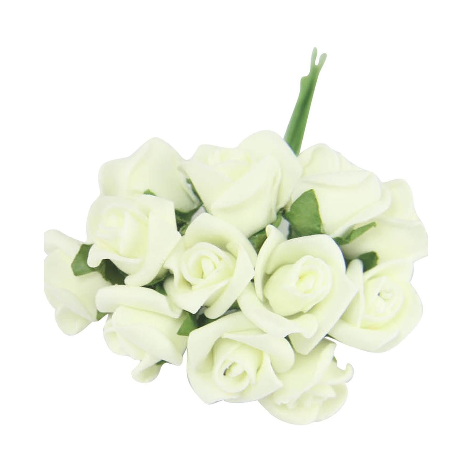 Bundles of 12 Mini Foam Rose Bunches! Bulk Wholesale Artificial Flowers Craft[Ivory,10 Bunches]
