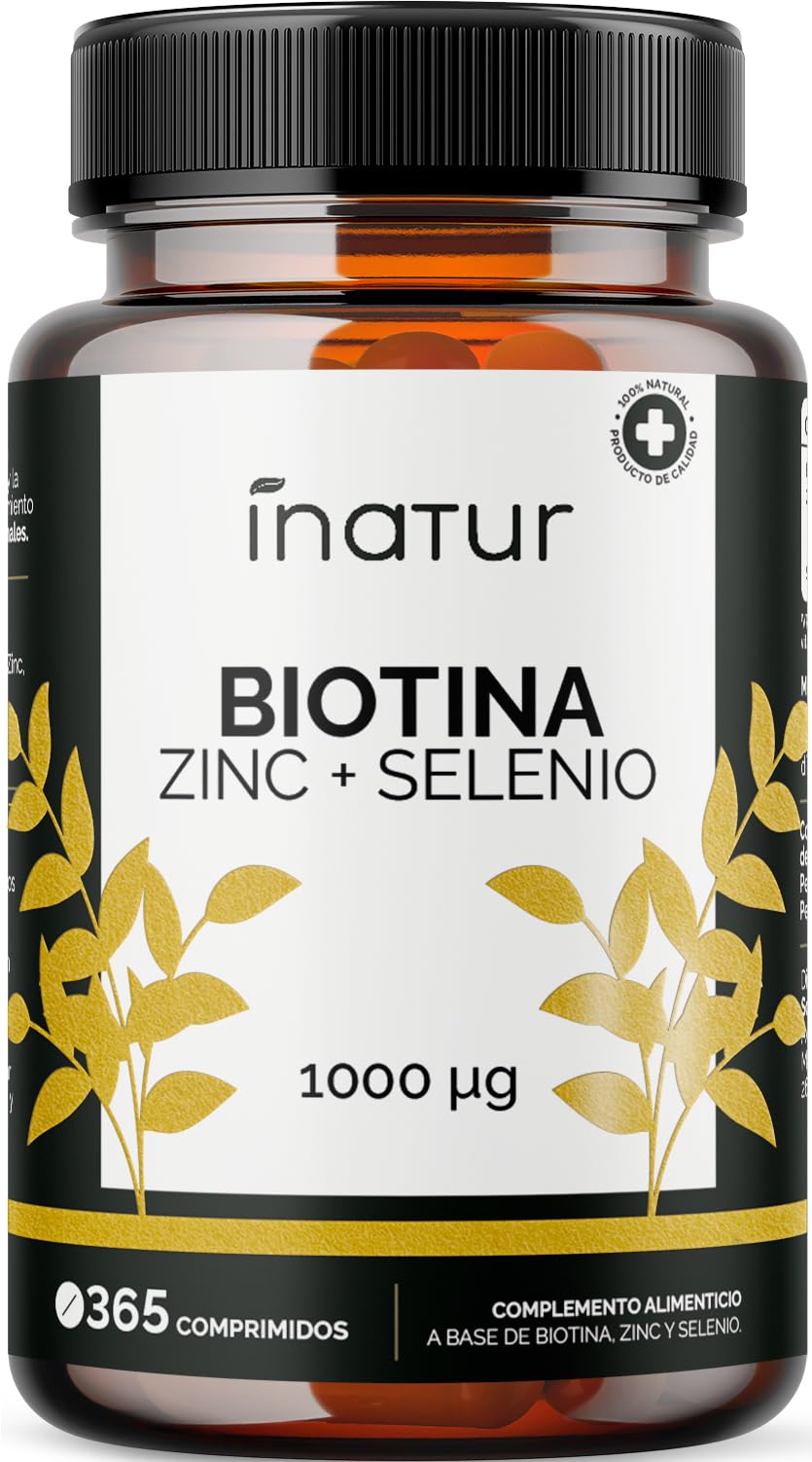 Biotina 1000 mcg con Zinc y Selenio - 365 Comprimidos (Suministro para 1 Año) | Biotina para el Cabello, Piel, Uñas y Metabolismo | Suplemento de Alta Potencia, Vegano, Sin Lactosa, Sin OGM