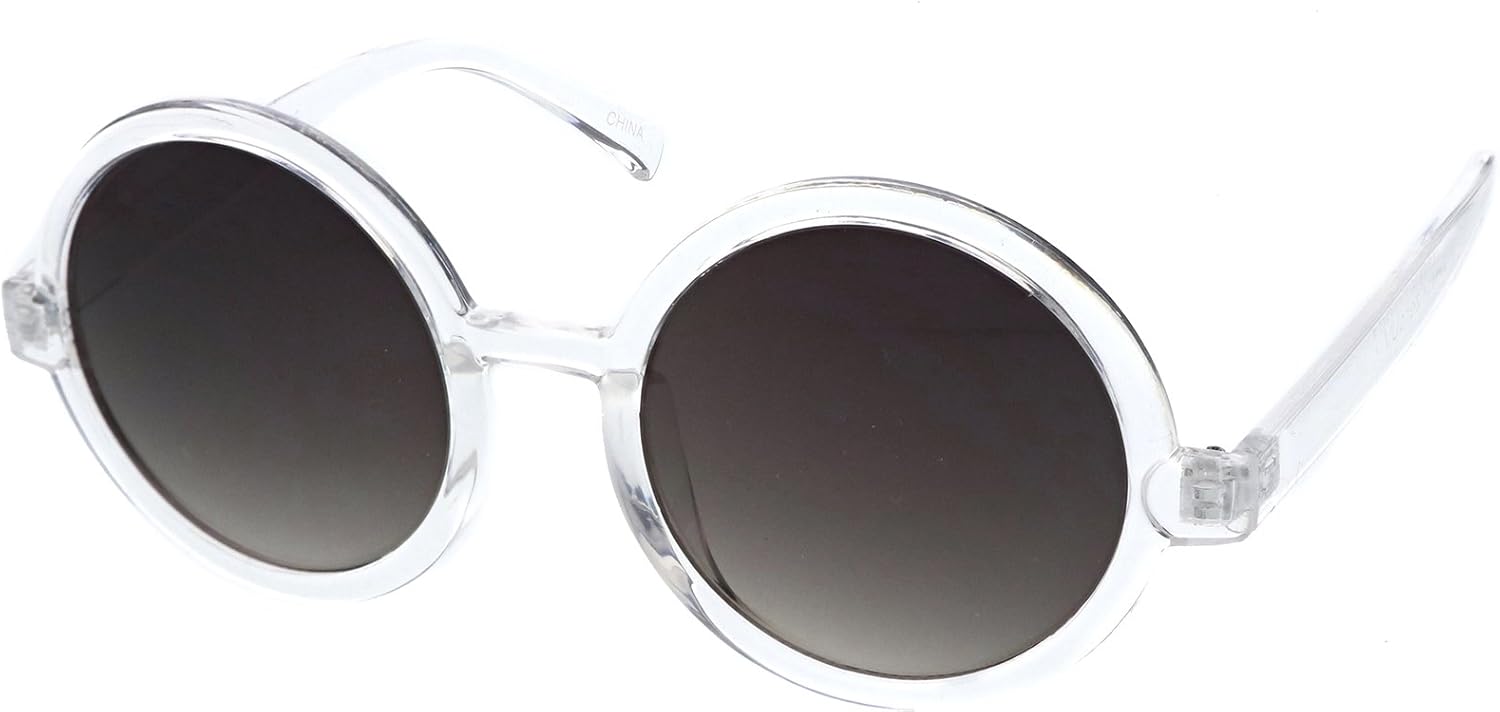 zeroUV Trendy Round Retro Sunglasses for Women, UV400 Vintage Horn Rimmed Neutral-Colored Lens 52mm (Clear/Lavender) - Image 3