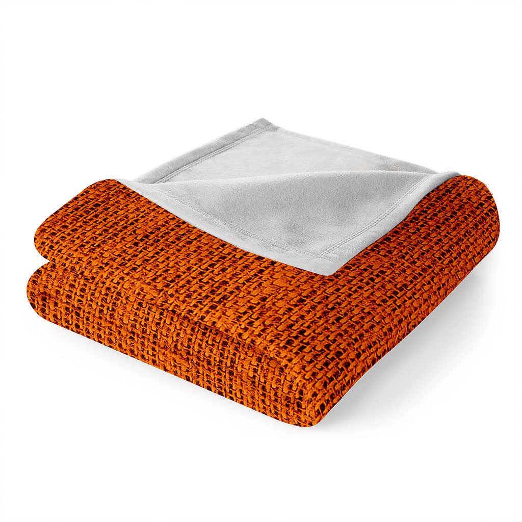Mantas para Cama De Franela Invierno para Infantil Y Adulto 180X220Cm Manta Polar De Felpa De Microfibra Suave para Sofá, 3D Estampado Naranja De Algodón Y Lino. Patrón, Cálida Y Transpirable