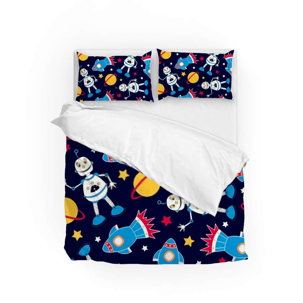 Parure de lit 3 pièces housse de couette King motif robot fusée en polyester