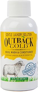 Outback Gold Wool Wash, 2 oz, Fragrance Free, Natural Plant Based Liquid Laundry Detergent, Perfect for Wool, Cashmere, Silk, Sheepskin, Baby Items, Mild, Neutral pH, Made in USA