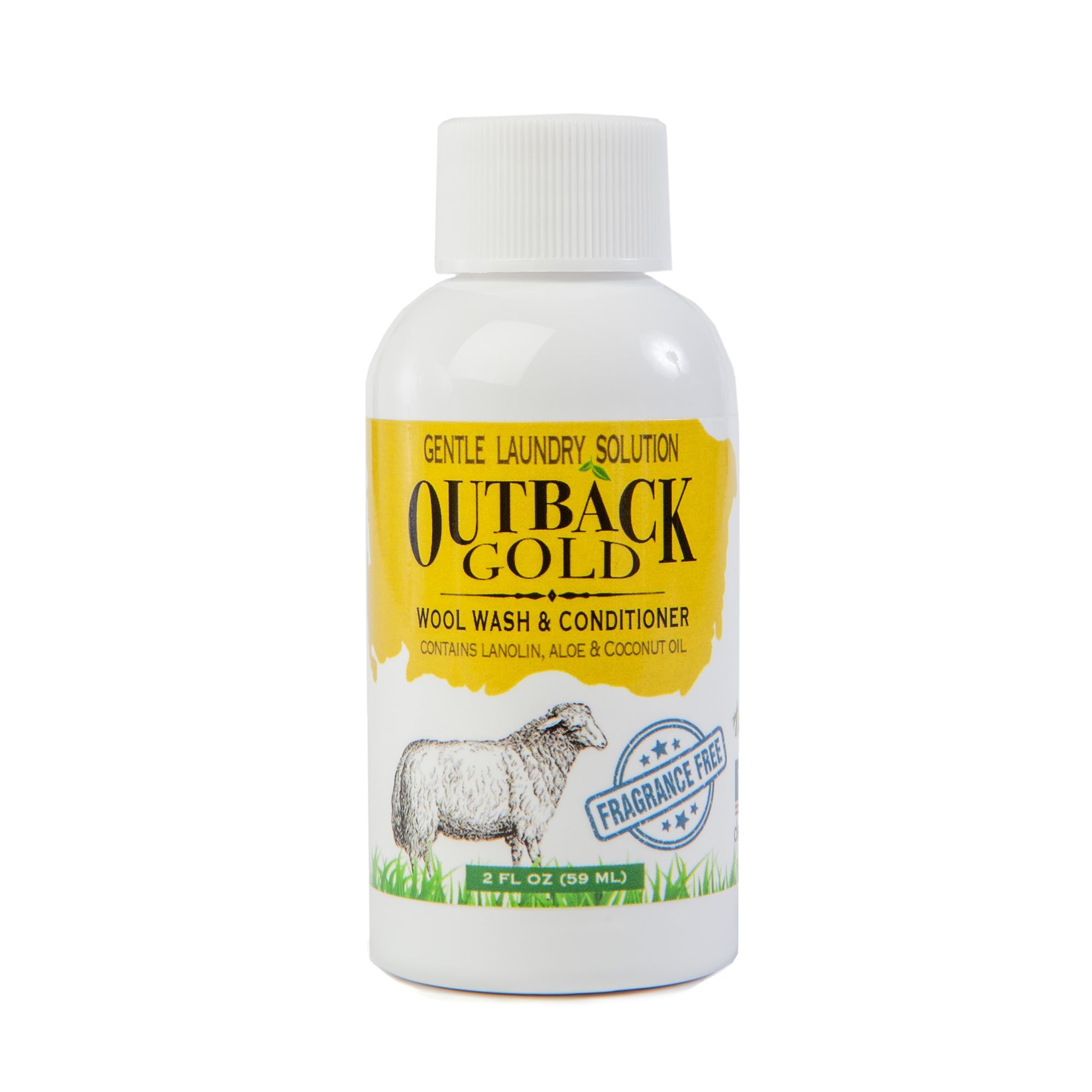 Outback Gold Wool Wash, 2 oz, Fragrance Free, Natural Plant Based Liquid Laundry Detergent, Perfect for Wool, Cashmere, Silk, Sheepskin, Baby Items, Mild, Neutral pH, Made in USA