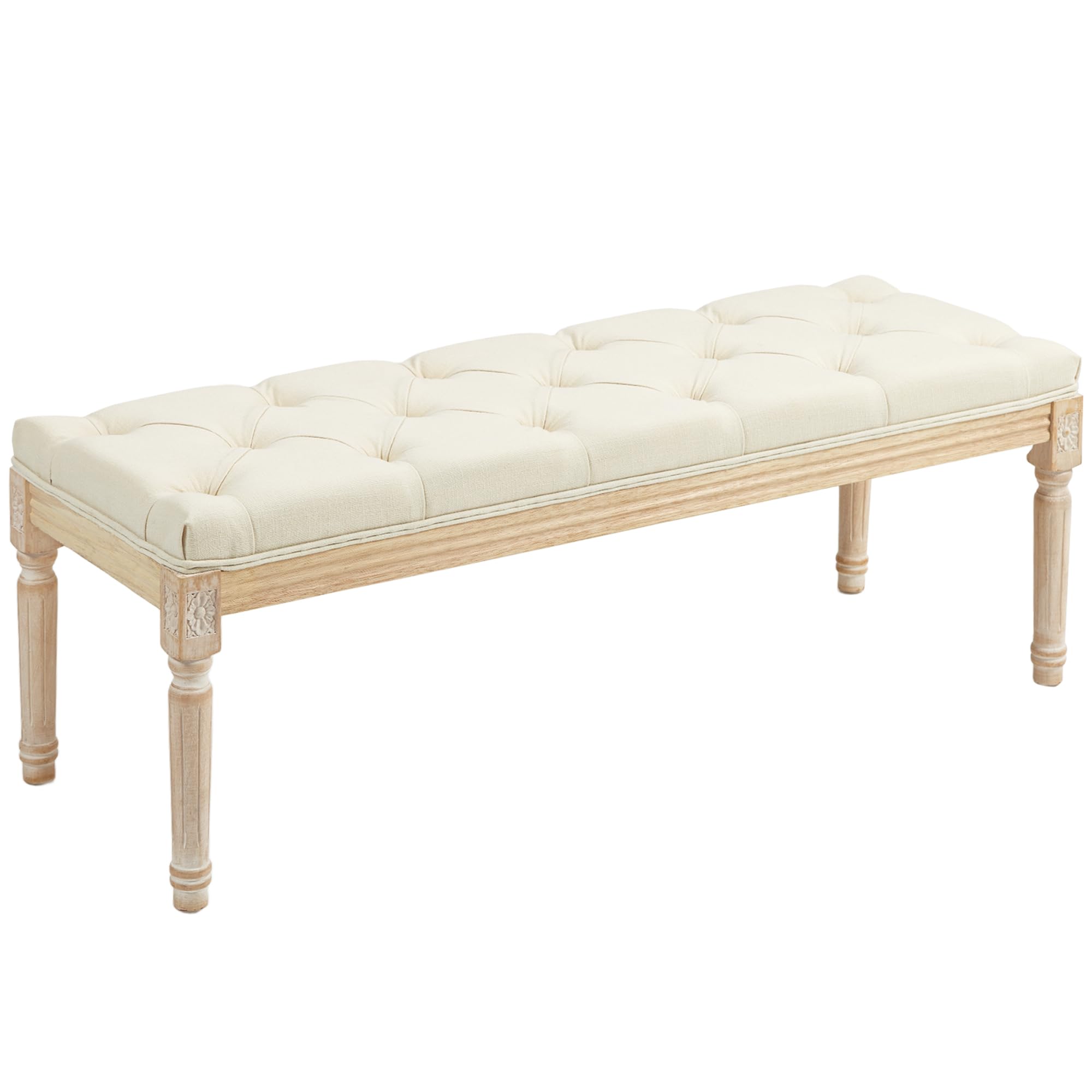 HOMCOM Banc de lit 115 cm, Banc touffeté pour Chambre à Coucher, Couloir, Salon, Blanc crème