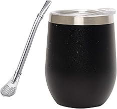Modern Stainless Steel Yerba Mate Gourd Set Includes 12oz/35oml Double Wall Yerba Mate Cup,BPA-free Lid and Bombilla(Yerba Mate Straw)