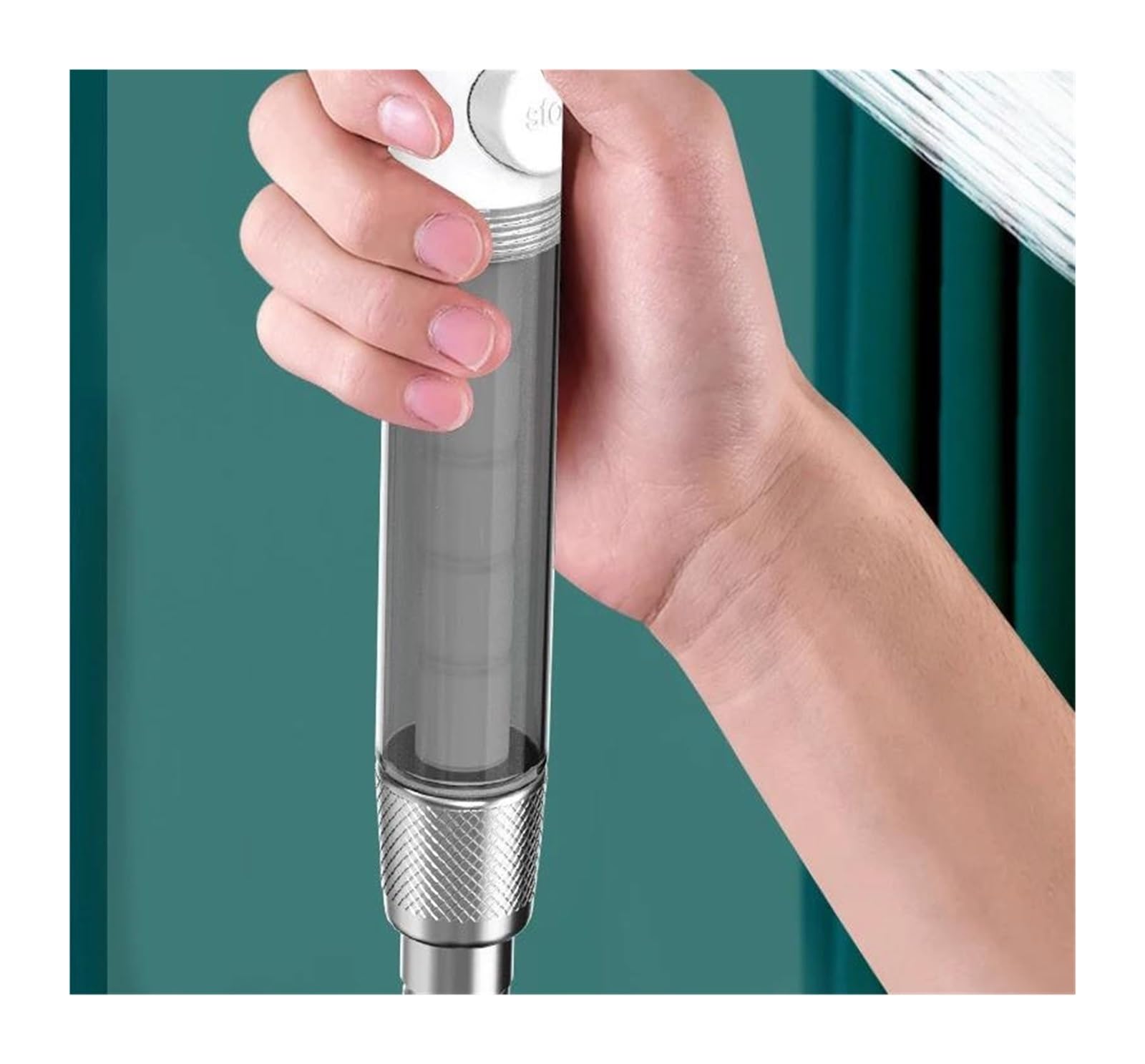 Soffione doccia filtrato, soffione doccia portatile ad alta pressione, risparmio idrico, resistenza alle cadute, ugello per doccia da bagno con arresto One Touch(White Hose Set)