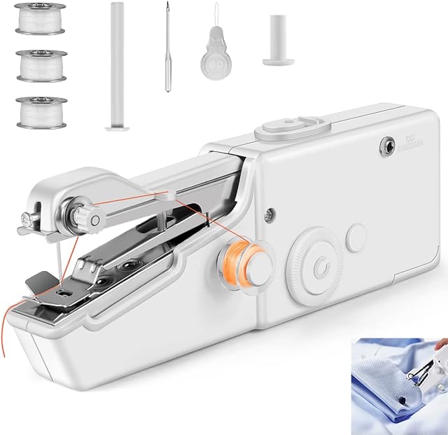Auqatur Sewing Machin, Mini Sewing Machine Handheld, Cordless Portable Electric Sewing Machine with Sewing Accessories for Beginners, Suitable for Clothing, Curtains, DIY Home Travel, White