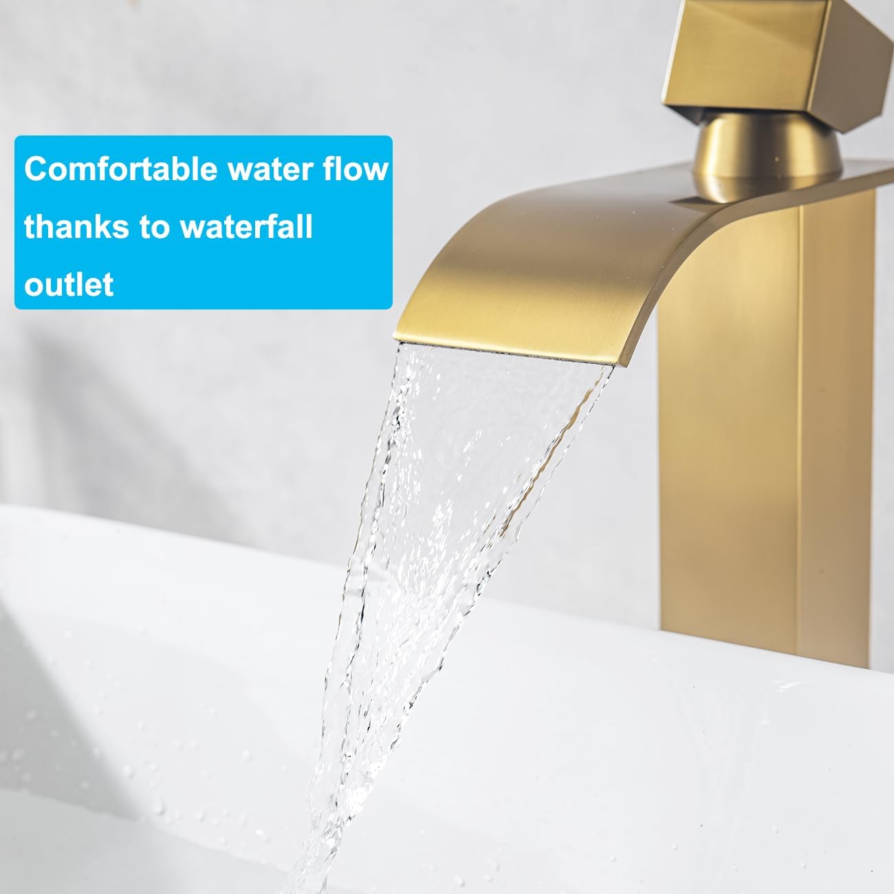 ONECE Hoch Waschtischarmatur, Wasserfall Wasserhahn Gold für Badezimmer | Armatur für Bad mit Auslaufhöhe 200 mm | für Aufsatzwaschbecken | Edelstahl