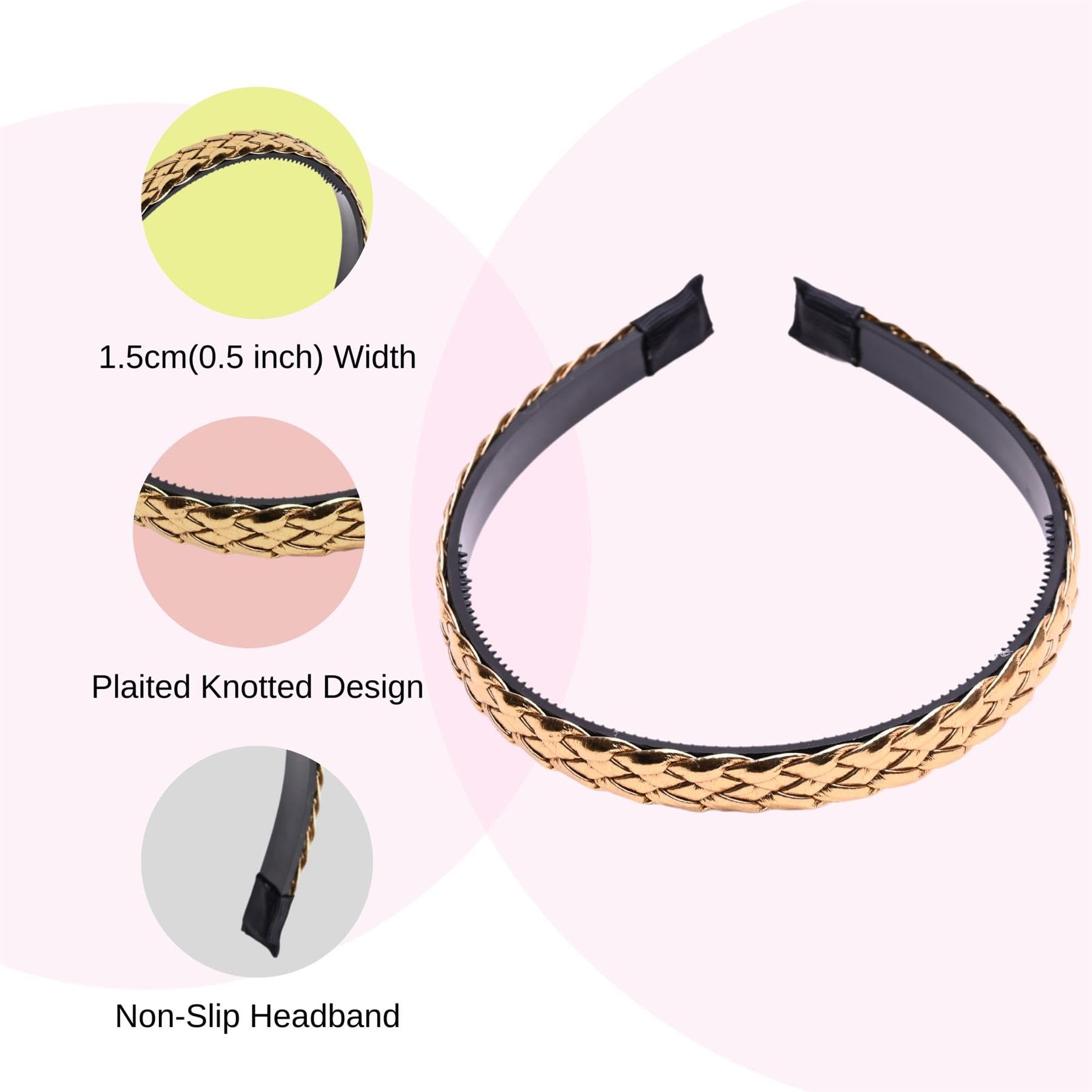 Basic Sense Leather Braided Headbands for Women & Teens PU Plaited Aliceband, Hairband - 2pcs, Silver, Gold - Image 3