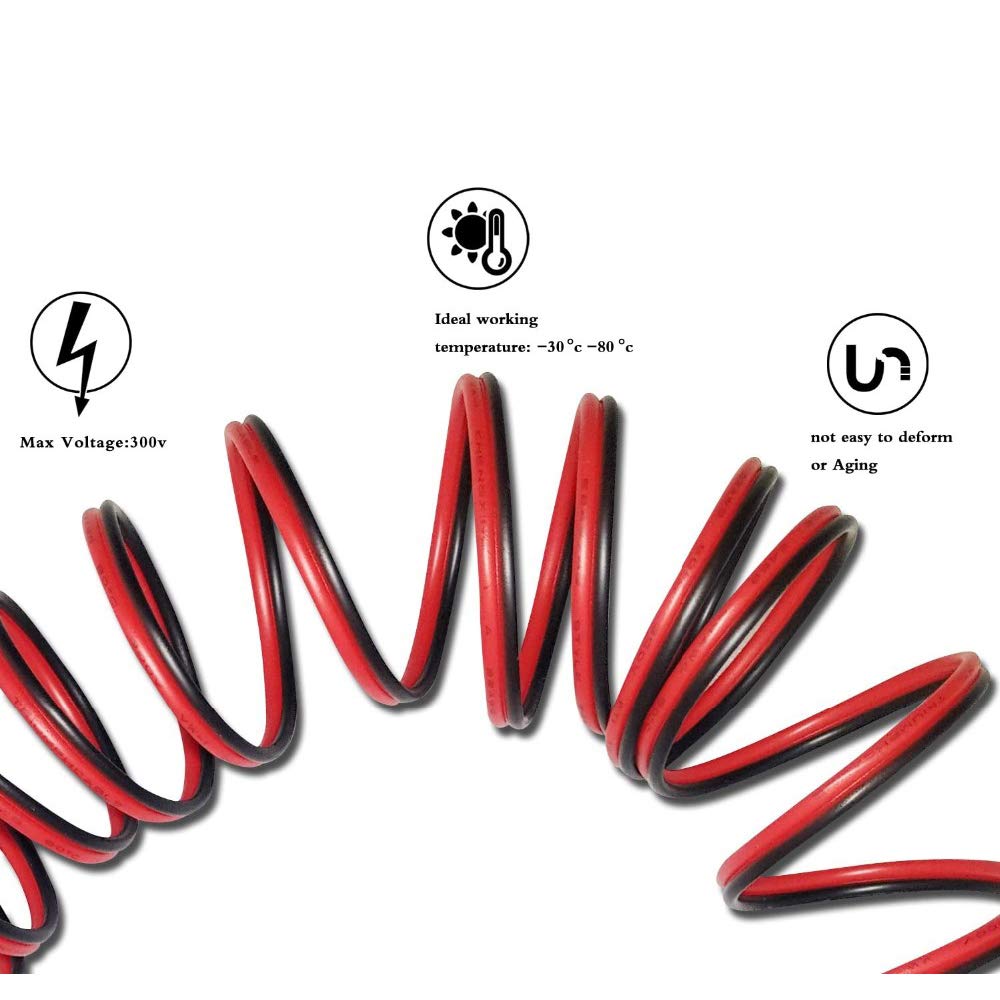 22AWG Cable Electronica,0,33mm2 Alambre Cobre Estañado,Cable Rojo Negro de PVC de 2 Núcleos para Conectores de Tira de LED/Bricolaje 60 Metros(30 Metros Negro+30 Metros Rojo)