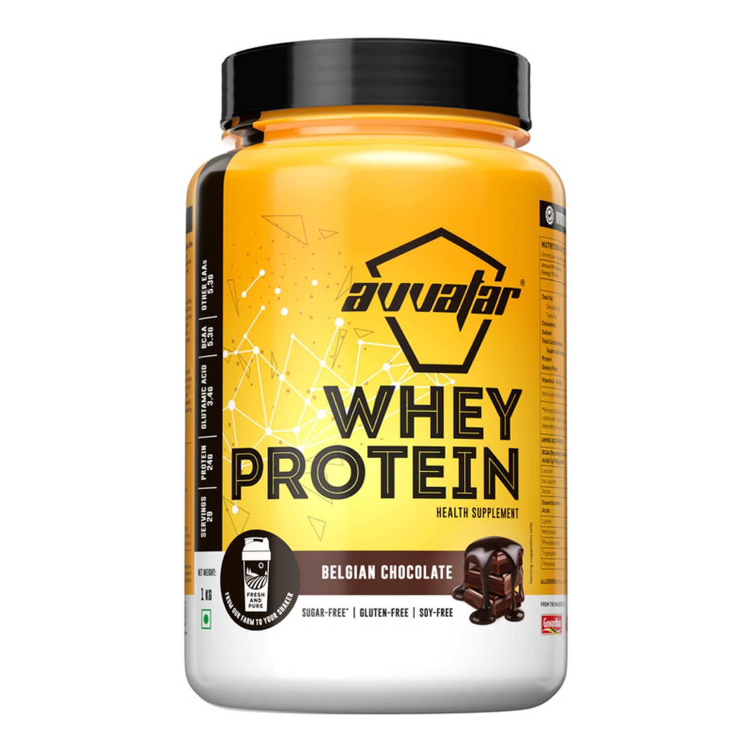 avvatar Whey Protein | 2.21LB | Belgian Chocolate Flavour | 24g Protein | 29 Servings