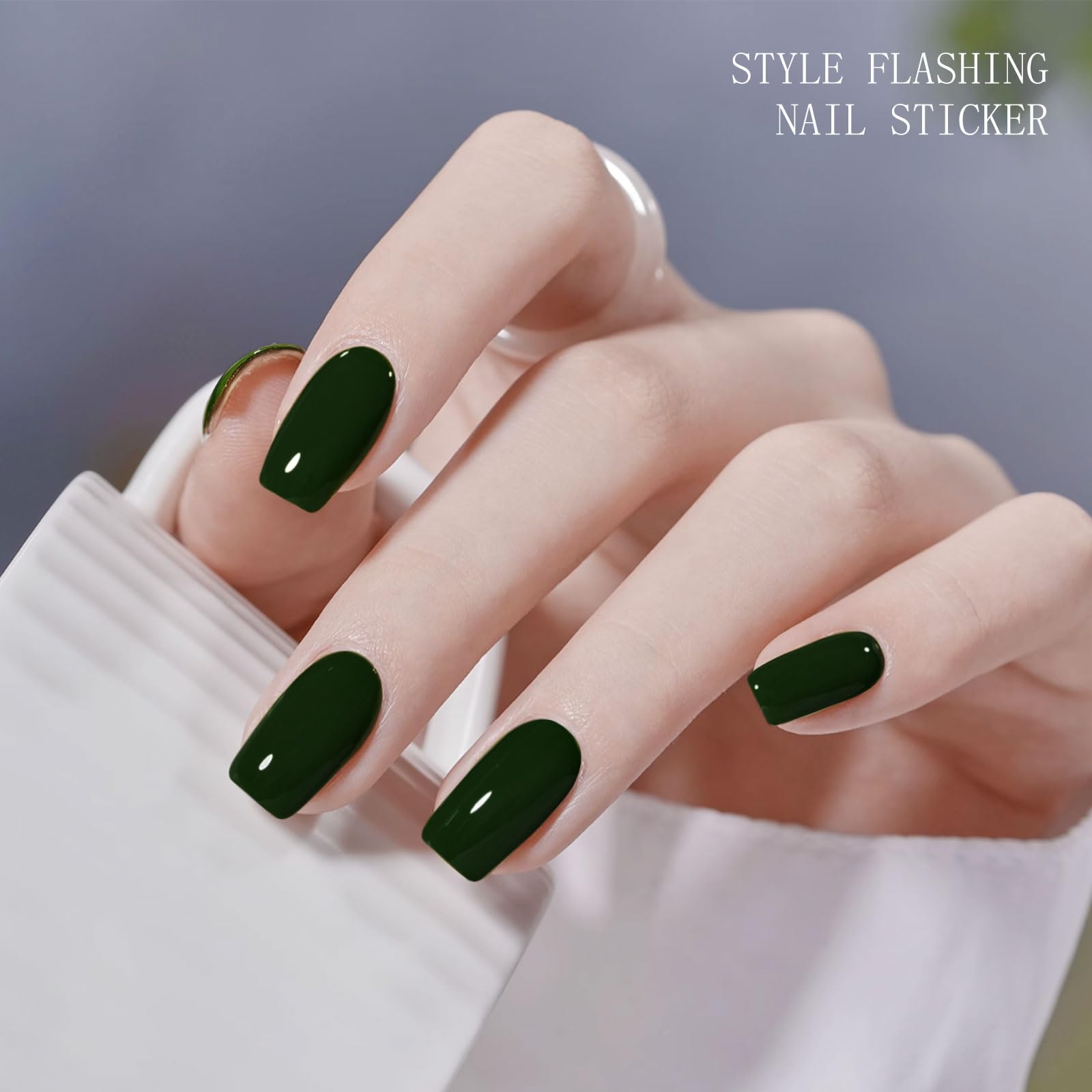 JMEOWIO Gel Nail Stickers Dark Green Semi Cured Gel Nail Strips Wraps UV/LED Nails Art Design Decoration Accessories - Image 3