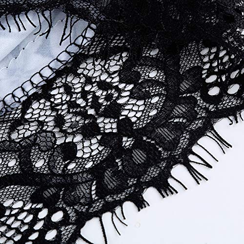 AxiBa roupa íntima de dormir de seda cetim de renda, Preto, Large