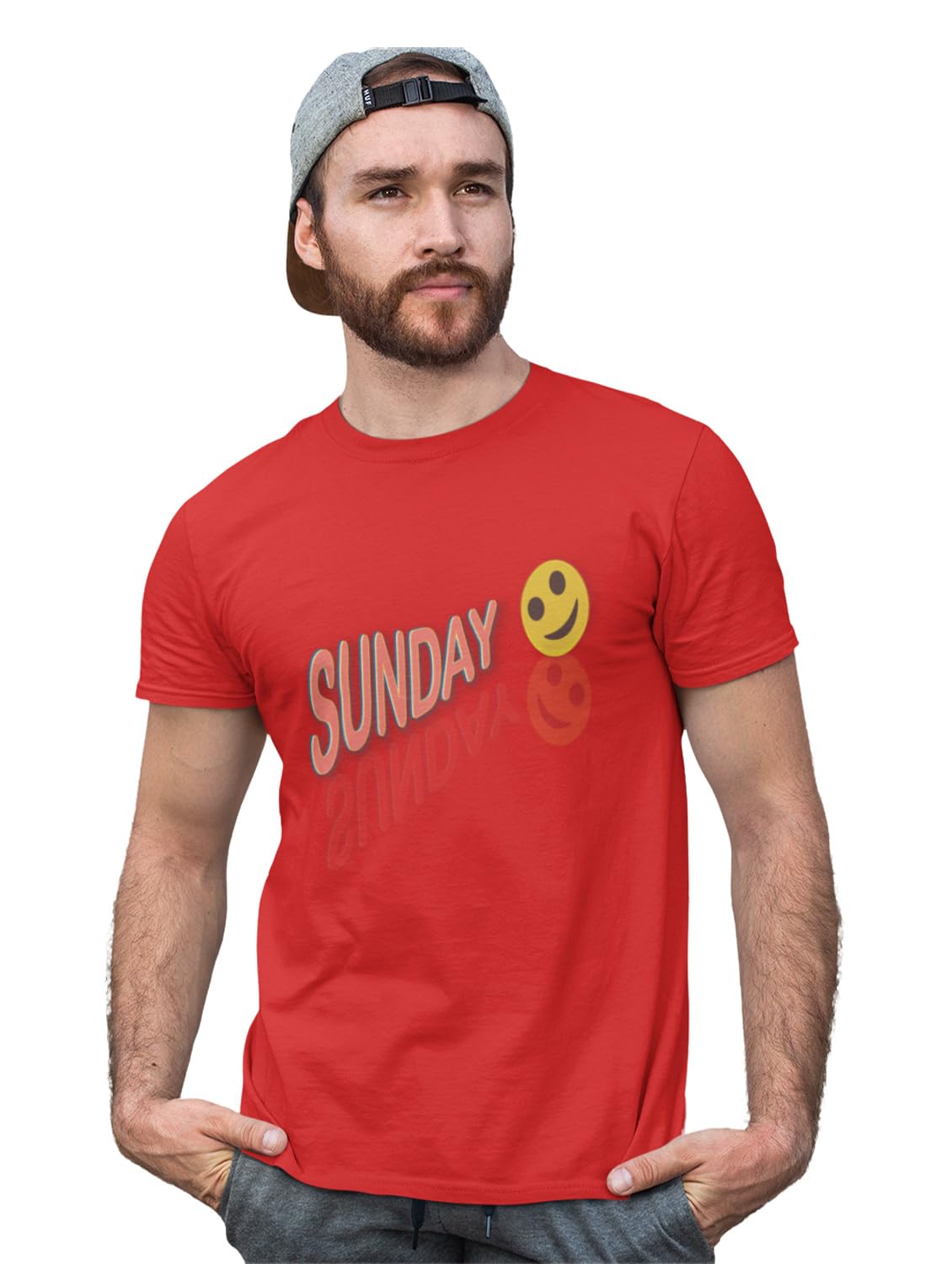 RUSHAAN Sunday Funday Emoji T-Shirt (Red) - Clothes for Emoji Lovers - Suitable for Fun Events - Foremost Gifting Material for Your Friends and Close Ones