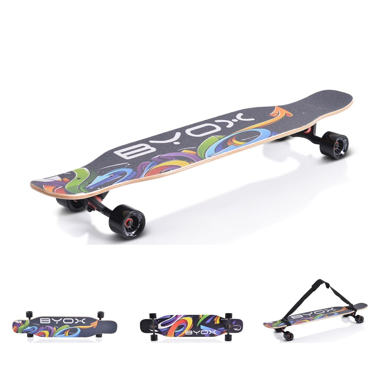 Skateboard Longboard 42' Dancing Style Roues PU ABEC-9 jusqu'à 100kg Sangle, Coloris:Noires