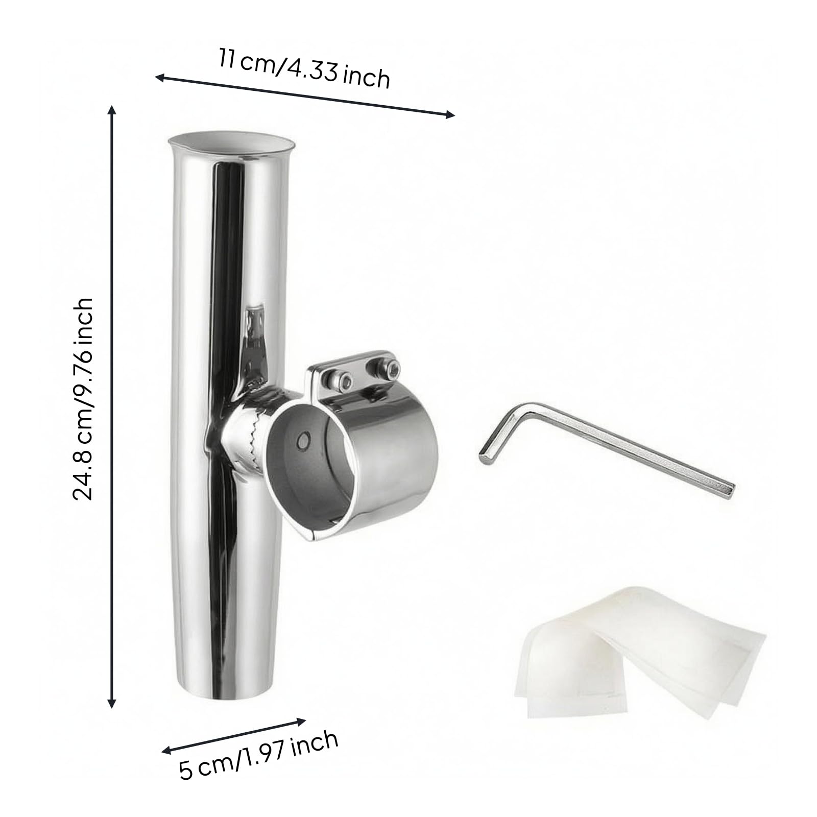 Supporto Canne da Barca Acciaio Inox Portacanna Rigido Uso in Acqua Dolce e Salata Portacanna Metallico, 50mm, Distanza Di Serraggio 50mm Con Silicone Antiscivolo