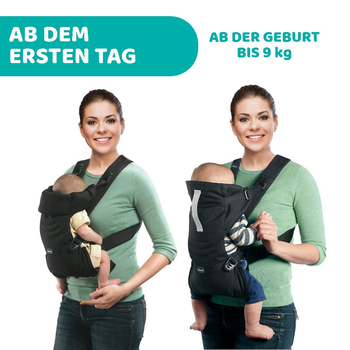 Chicco Easyfit Ergonomischer Babytrage für Neugeborene von der Geburt bis 9 kg, einfache und intuitive Trageweise, Bauchtrage für Mütter und Straßenansicht, Unterstützung für Kopf und Nacken