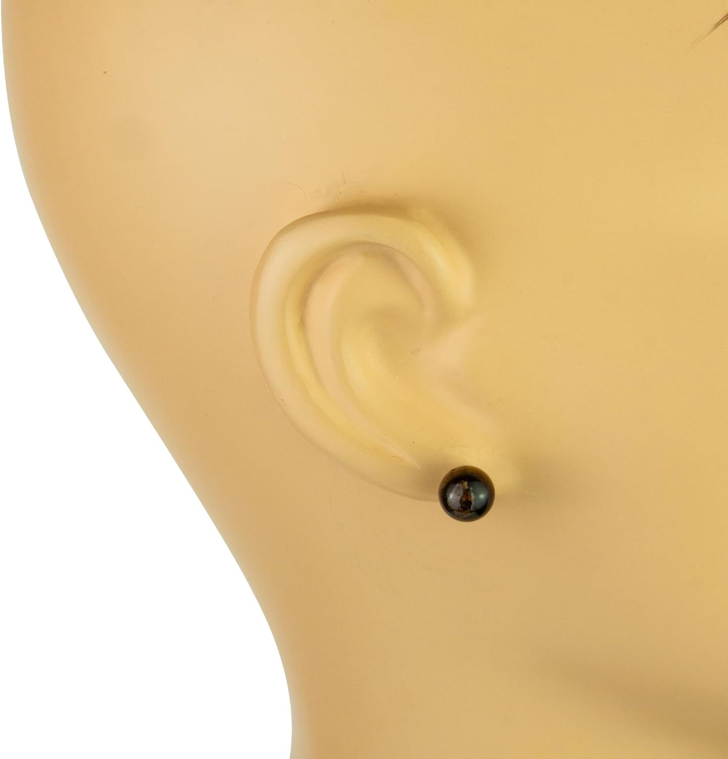LaTisoro 925 Sterling Silver Small Tiger Eyes Stud Ball Earrings: 8mm Hypoallergenic Round