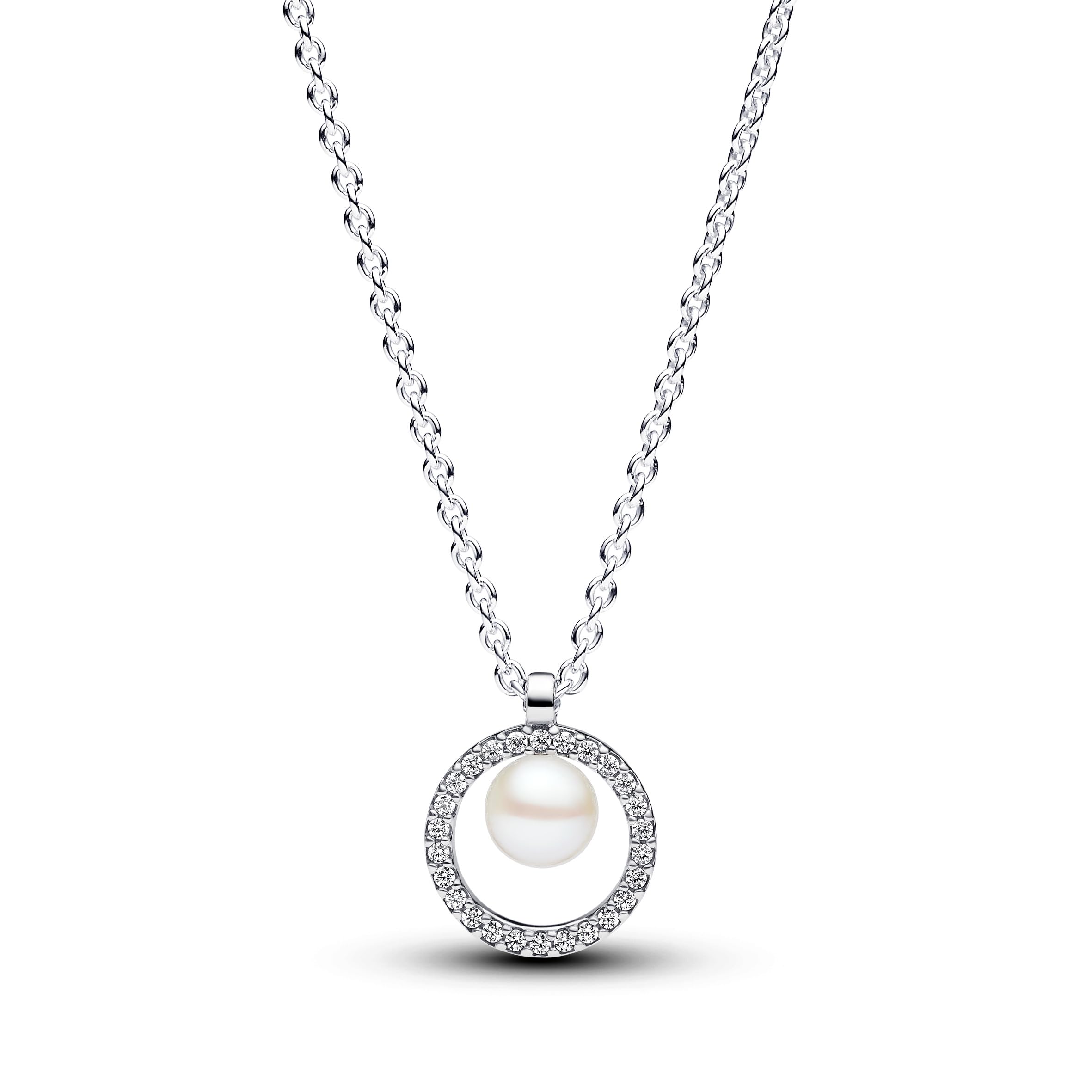 Pandora Timeless Sterling silver collier with white treated freshwater cultured pearl and clear cubic zirconia