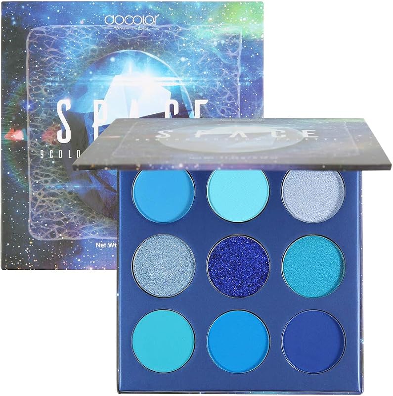 Paleta de sombras de ojos docolor, 9 colores, sombra de ojos azul, paleta de sombras de piedras preciosas, mates altamente pigmentados, brillos, crema con purpurina ahumada desnuda, polvo colorido, mezclable, paleta de maquillaje impermeable de larga duración