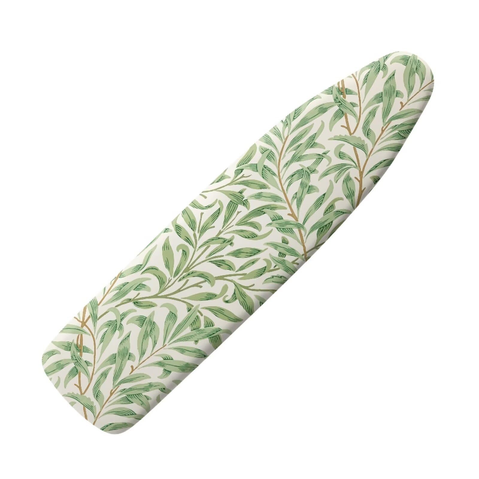 Buxolandt Easy Installation 125 x 45 Ironing Board Covers - Fresh Green Willow Leaf Print Elastic Edge & Nylon Buckle Straps Fasteners, Suitable for Multi-Size Iron Board, Stain Resistant Cover