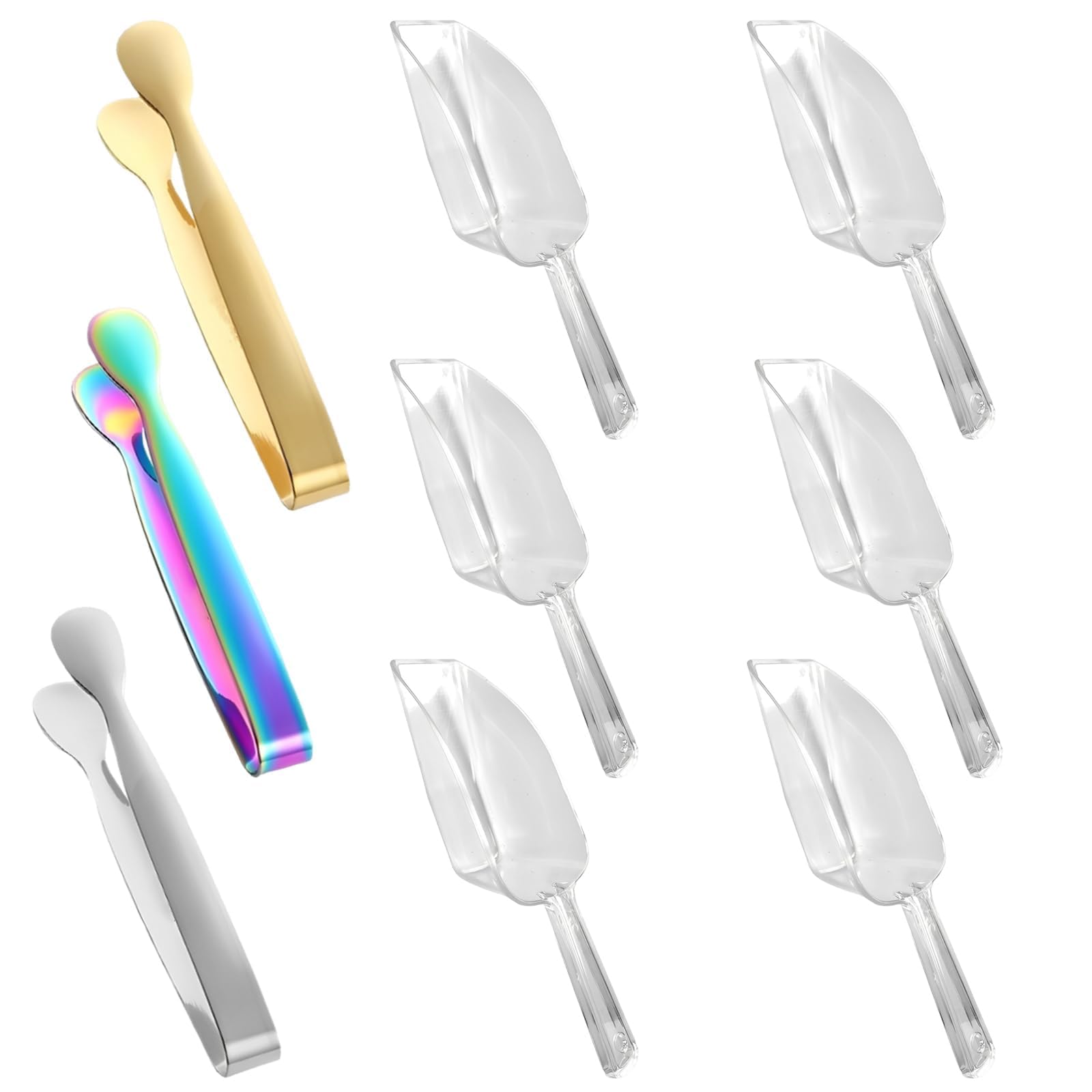 9 Pcs Ice Tongs Ice Scoop, Versatile Mini Tongs for Food and Sugar Tong for Sugar Cubes, Durable Scoops for Food and Small Scoop Suitable for Cafes Parties and Restaurants