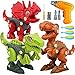 Bdwing 3PCS Dinosaurios Juguetes Kit con Taladro , Juego Construccion Puzzle Dinosaurios Playmobil Incluyen Tiranosaurio Rex, Velociraptor y Triceratops Jurasic Wold Dinosaurios para Niños y Niñas