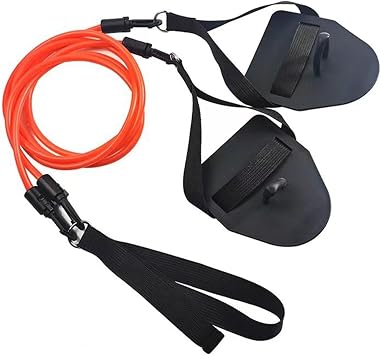 Swimming Resistance Band Trainer with Paddles High Elastic TPE Dryland Training Aid for Upper Body Strength and Technique Improvement