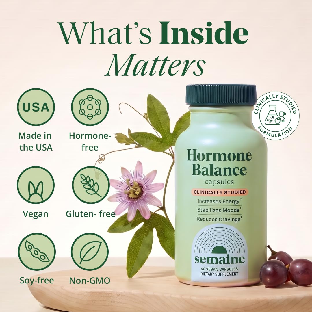Semaine Hormone Balance for Women - Womens Hormone Balance Supplement & Premenopausal Supplements for Women - Methylated Folate, B Vitamins, Magnesium, Zinc, Berberine Phytosome & Grapeseed - 60 count — Amazon image 5