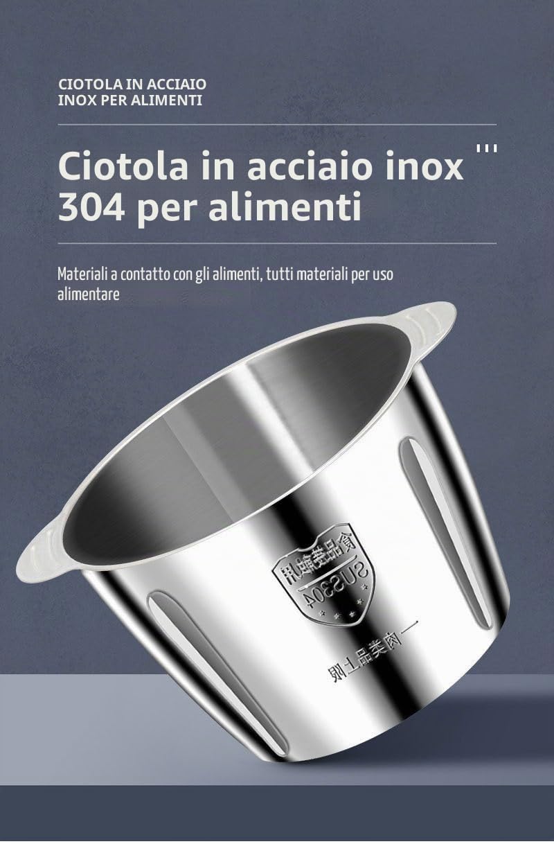 Tritatutto elettrico con ciotola in acciaio inox, 5 l, 500 W, tritacarne a 5 velocità, tritatutto per tritare verdure, frutta, carne, cipolle (B-2L verde)