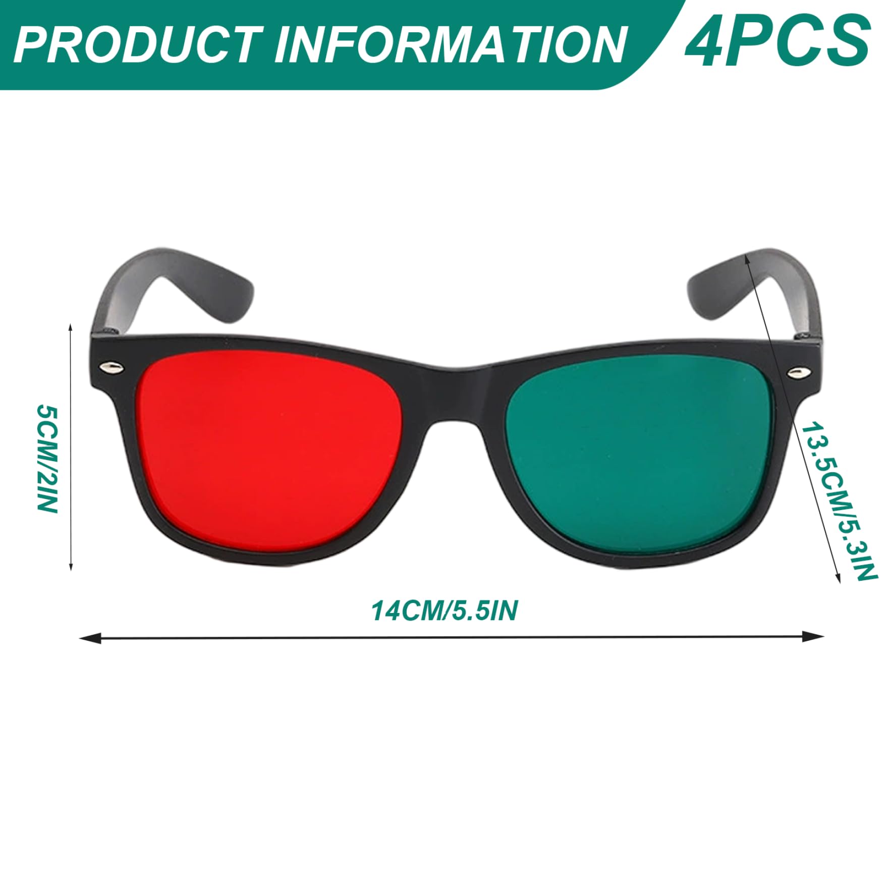 Occhiali 3D da 4 pezzi, occhiali 3D con montatura nera, rosso verde, per giochi TV, film in DVD, anaglifi dimensionali e da allenamento per l'ambliopia