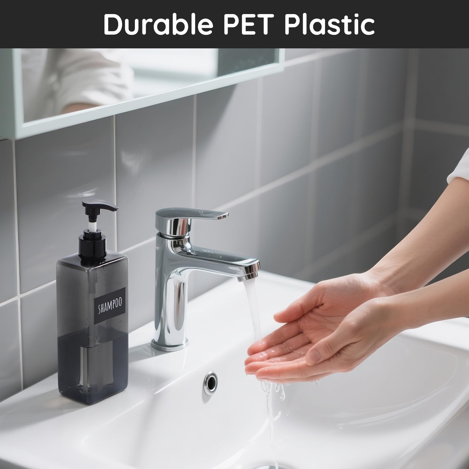 Segbeauty Dispenser Sapone Bagno, 4 Pezzi 500ml Dispenser Bagnoschiuma Doccia, Bottiglie Vuote, Flacone con Adesivi per Bagno, Cucina, Hotel, Ristoranti (Grigio)