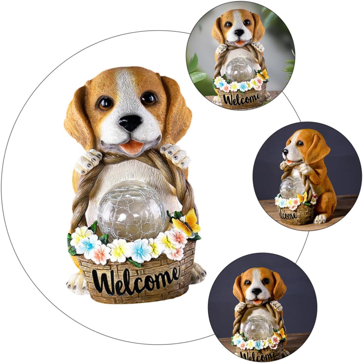 Flower Solar Lights Outdoor Dog Decor Resin Craft Garden Decor Solar Light Adornment Resin Artware for Home