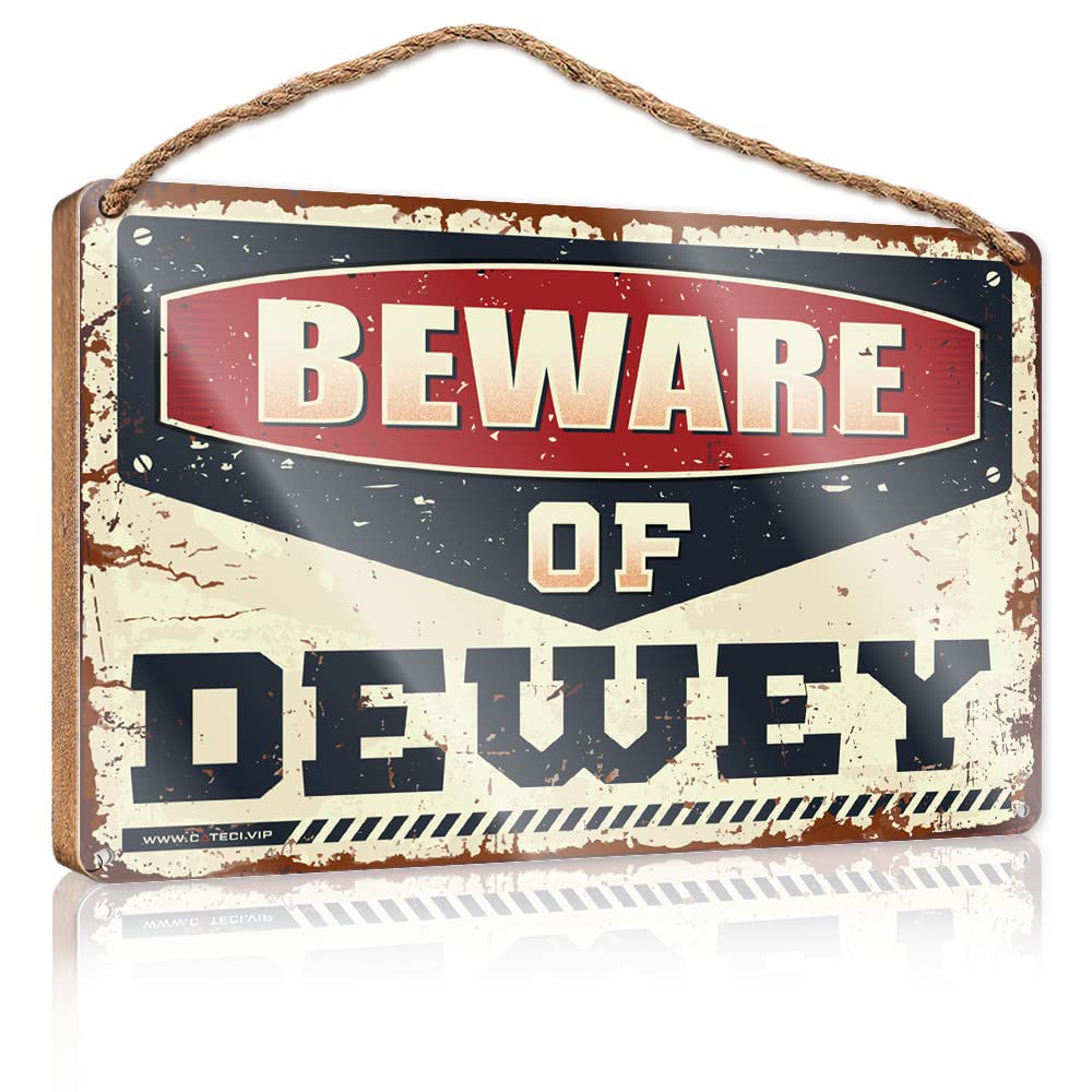 HELIOFORGE Wooden Hanging Sign Beware Of Dewey Wooden Sign(15X28CM)