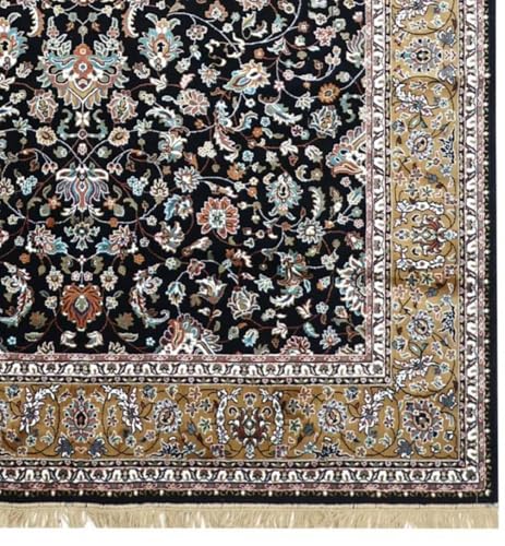 Image of Handmade Pure Silk Carpet 2 x 4 Feet Designer Oriental Silk Rug, Luxury 100% Silk Area Rug Perfect for Living Room, Bedroom & Home Decoration (MAC-23 Black)
