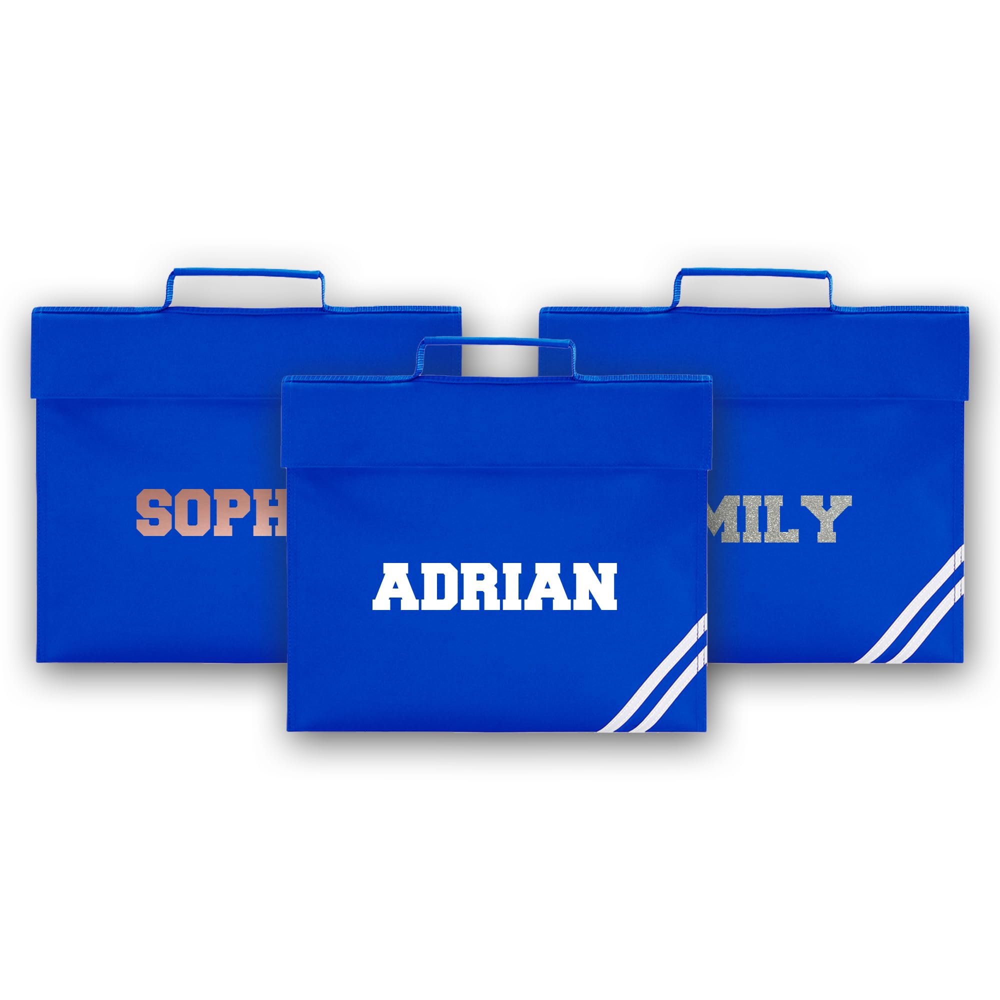 Personalised Book Bag School Kids Children's Boys Girls Junior Toddlers Any Name Glitter Lunch Organiser Swimming P.E Bag (Royal Blue)