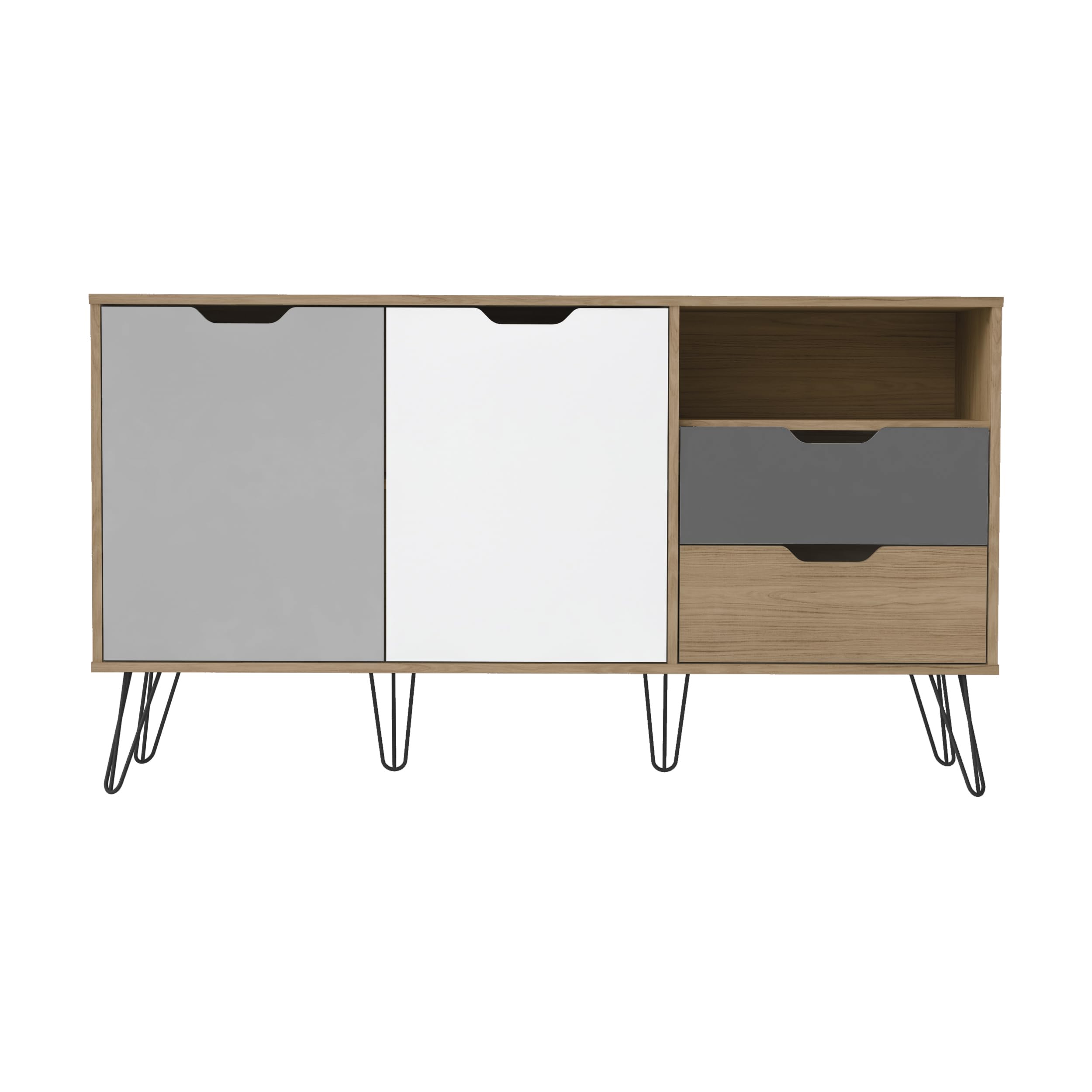 MOMMA HOME Aparador, Buffet, Salón Comedor 2 Puertas y 2 cajones, Modelo Estocolmo, Acabado en Roble, Blanco, Gris Oscuro y Claro Medidas: 140 cm (Ancho) x 40 cm (Fondo) x 65 cm (Alto)