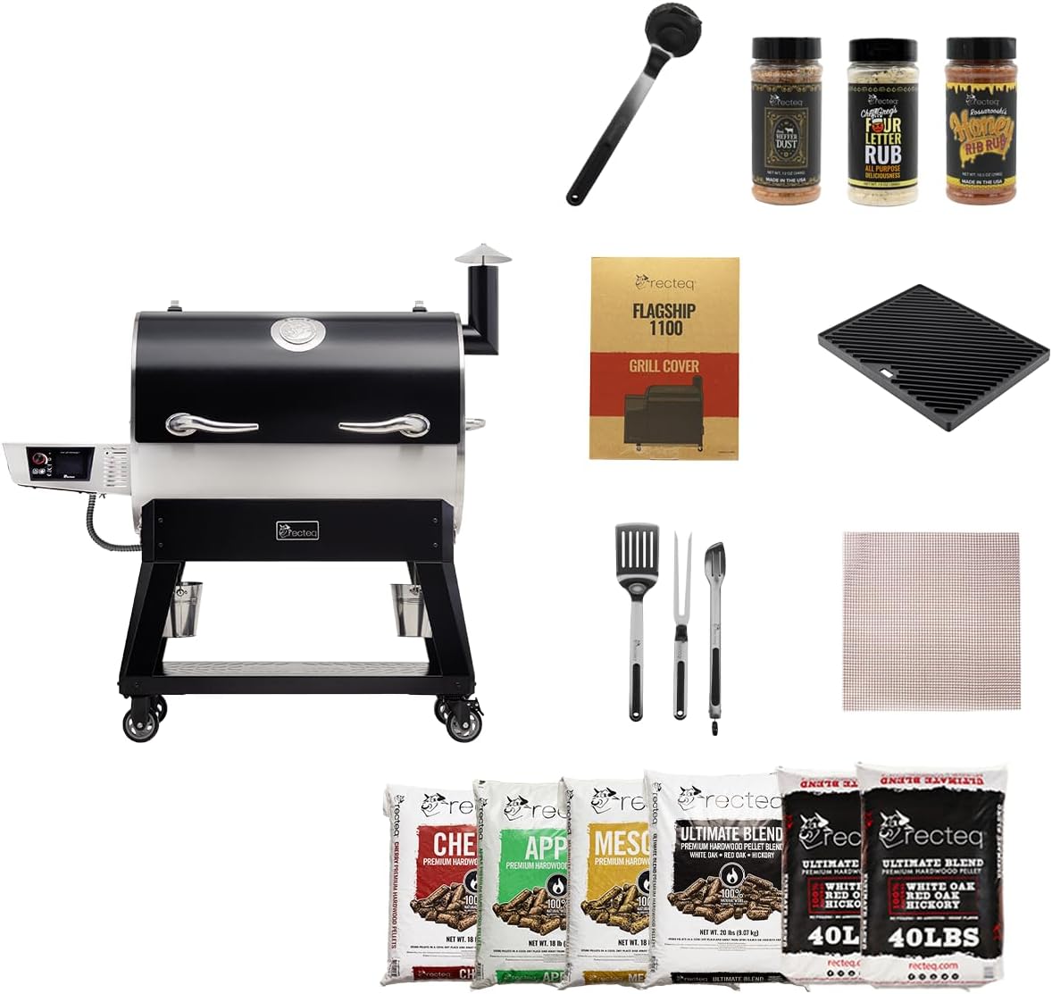 recteq Pellet Grill Smoker - Flagship 1600, Wood Pellet Smoker, BBQ Pellet Smokers, Wi-Fi Smart Grill, 1600 Sq. In. Cook Space, Pellet Smoker Grill, 40 lbs Hopper, Grilling Essentials Bundle