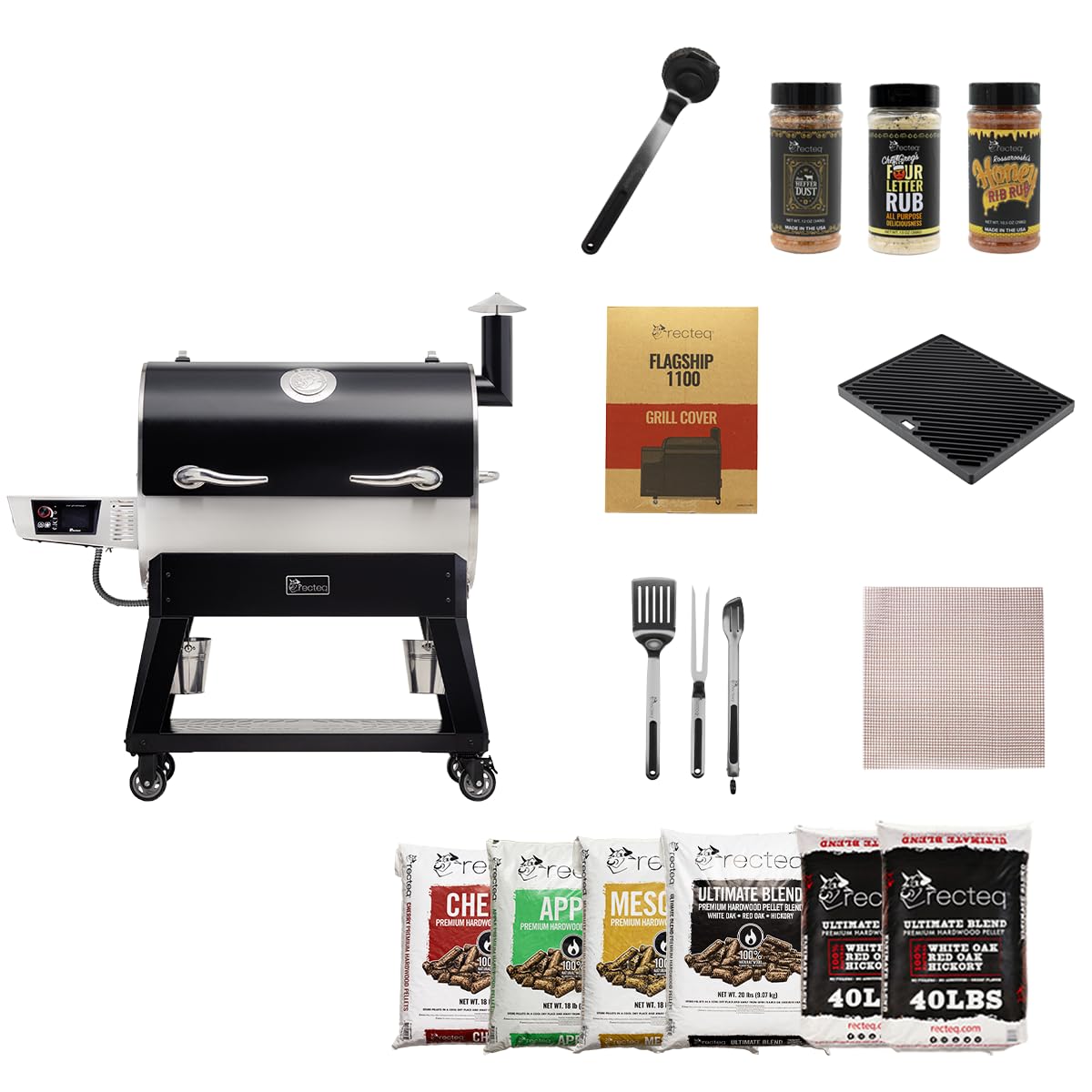 recteq Pellet Grill Smoker - Flagship 1600, Wood Pellet Smoker, BBQ Pellet Smokers, Wi-Fi Smart Grill, 1600 Sq. In. Cook Space, Pellet Smoker Grill, 40 lbs Hopper, Grilling Essentials Bundle